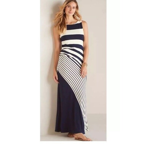Soft Surroundings Vela Infinity Maxi Dress Navy Blue Slimming Sleeveless 1X NEW - Picture 1 of 8